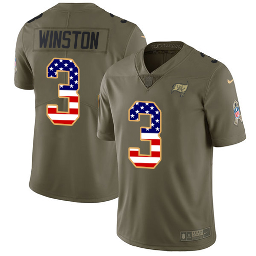 Nike Buccaneers #3 Jameis Winston Olive/USA Flag Men's Stitched NFL Limited Salute To Service Jersey